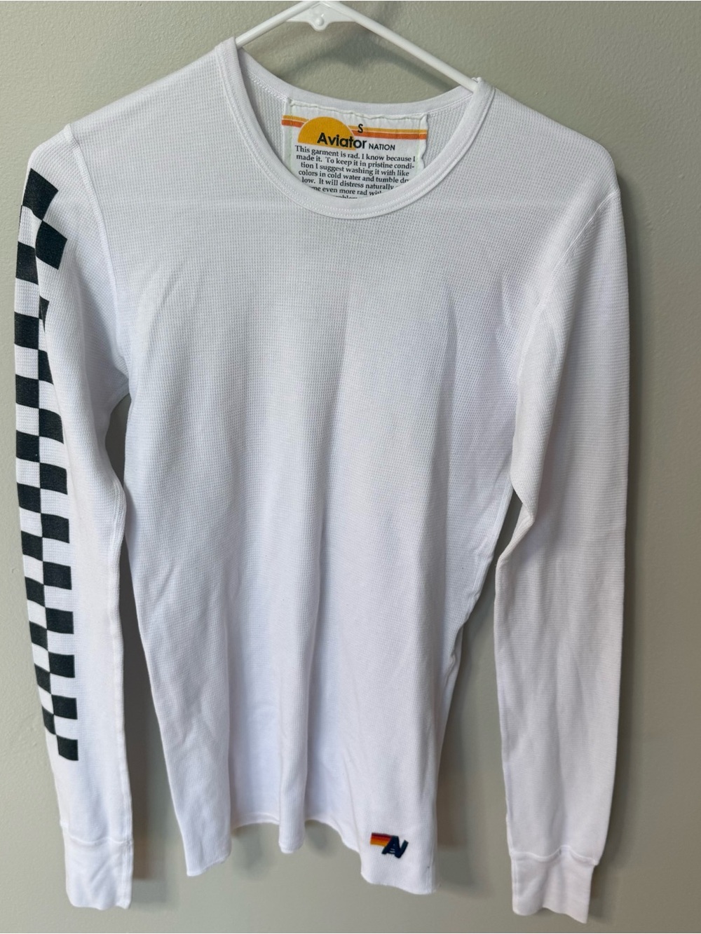 Aviator Nation Thermal White Waffle Knit Check Checkered Long Sleeve Surf Small